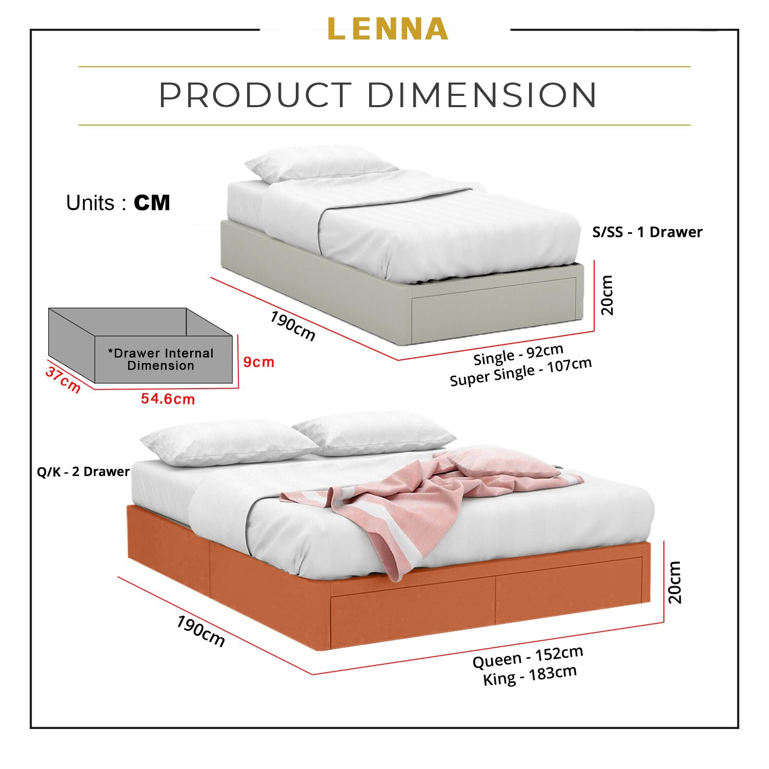OrthoCoil Lenna Drawer Divan Bed Frame - Pet-Friendly Option / Mattress Option