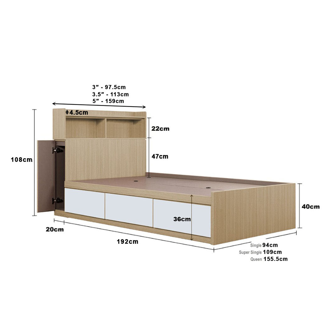 Talin Drawers Storage Bed Frame / Fully Laminated Eco Board with Headboard in 6 Colour Options