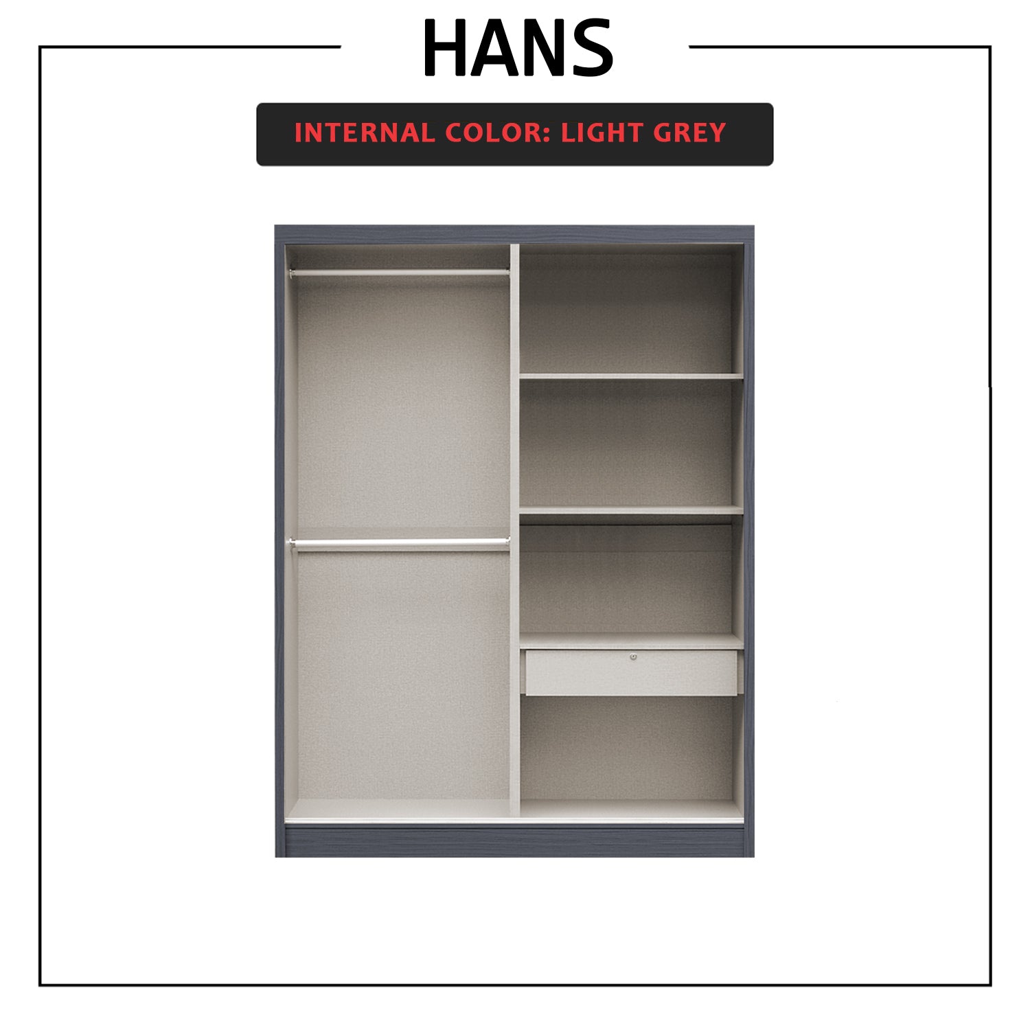 Hans Series 4FT/5FT 2-Door Sliding Door Wardrobe in White Wash or Black
