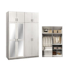 Merel 4-Doors Wardrobe with Internal Drawers and Top Cabinet in 3 Colours