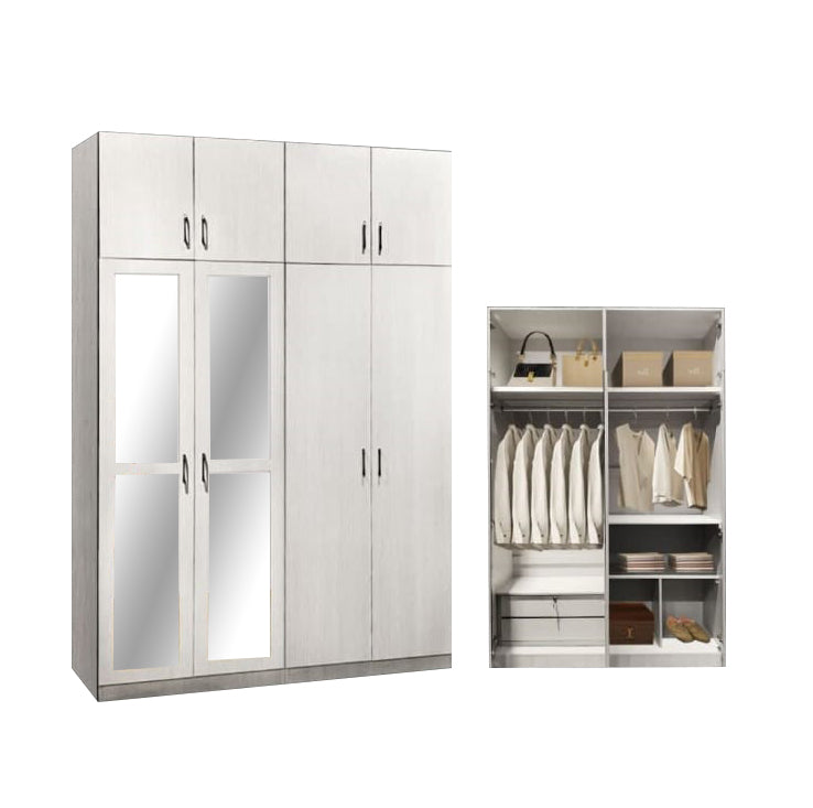 Merel 4-Doors Wardrobe with Internal Drawers and Top Cabinet in 3 Colours