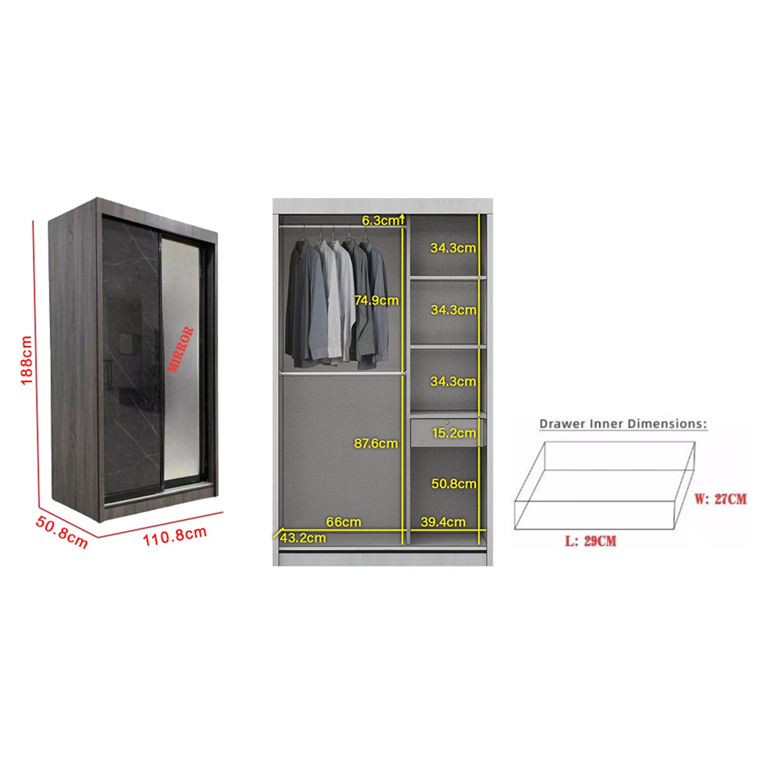Lindy Series9 4 Feet Solid Sliding Door Wardrobe