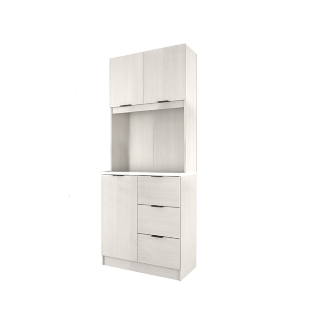 Hallie Series Modular Kitchen Cabinet Melamine Panel Top with Hanging Cabinet in Brown & Natural Color.