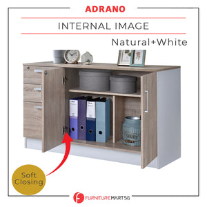 Adrano Sideboard Cabinet Storage Furniture With 3 Drawers 2 Doors with Soft Closing Hinges.