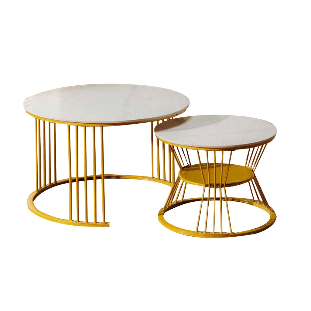 Keana Series 9 Premium Coffee Center Table Steel Metal Leg + Marble Ceramic Top