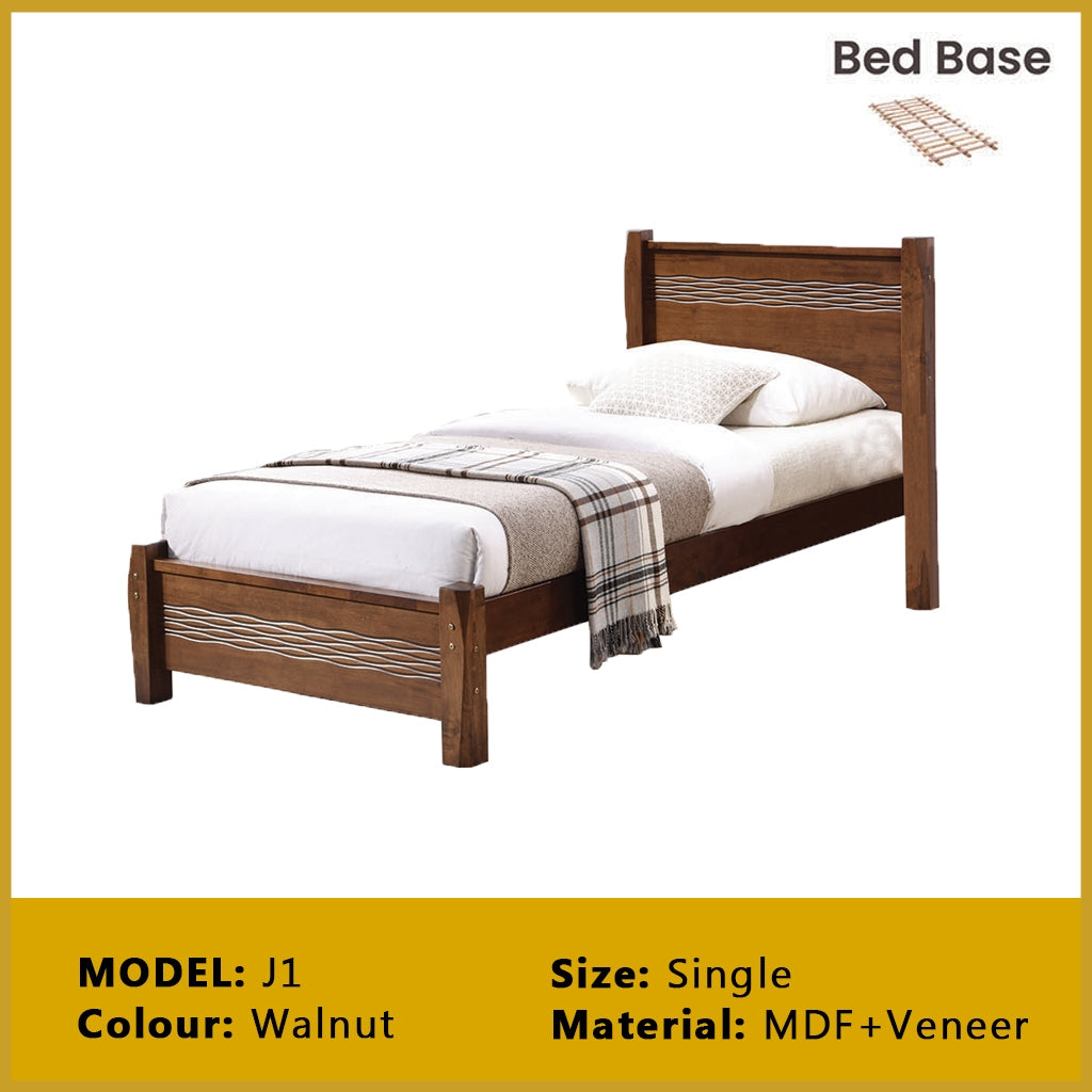 Riese Single Pull-Out Bedframe MDF+Veneer Wood Slatted Base