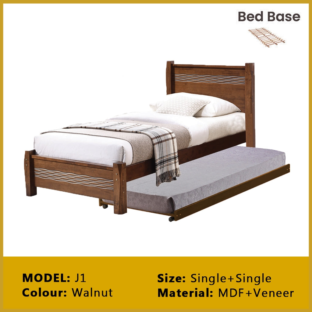 Riese Single Pull-Out Bedframe MDF+Veneer Wood Slatted Base