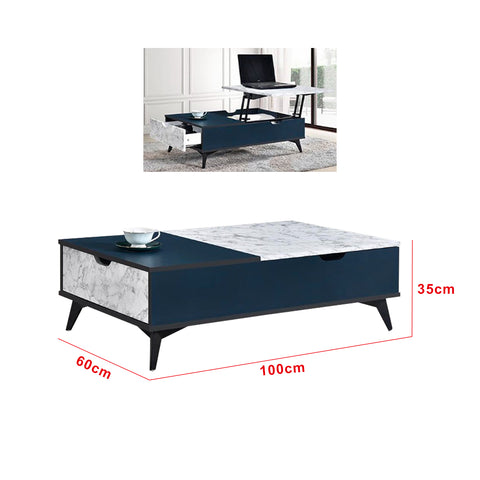 Image of READY STOCK Kepa Series 10 Coffee Table In Dark Blue + Marble White. Self Assembly.