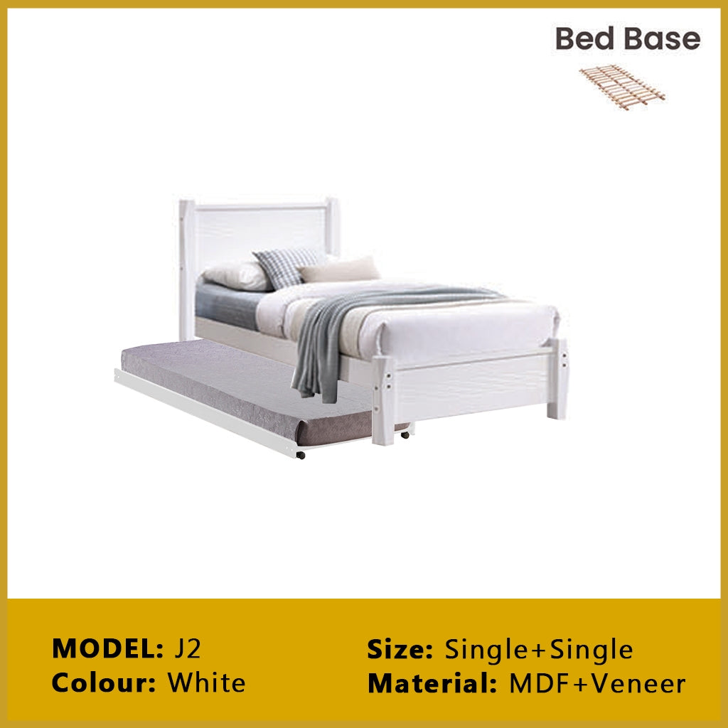 Riese Single Pull-Out Bedframe MDF+Veneer Wood Slatted Base