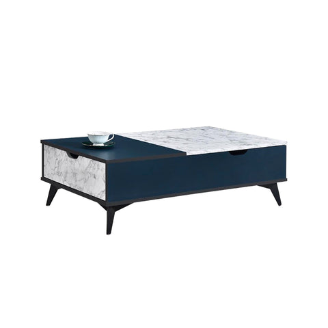 Image of READY STOCK Kepa Series 10 Coffee Table In Dark Blue + Marble White. Self Assembly.