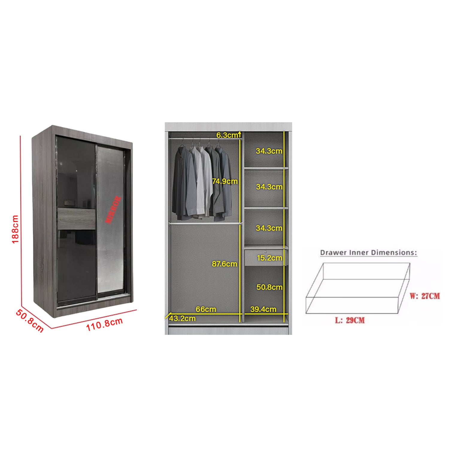 Lindy Series10 4 Feet Solid Sliding Door Wardrobe