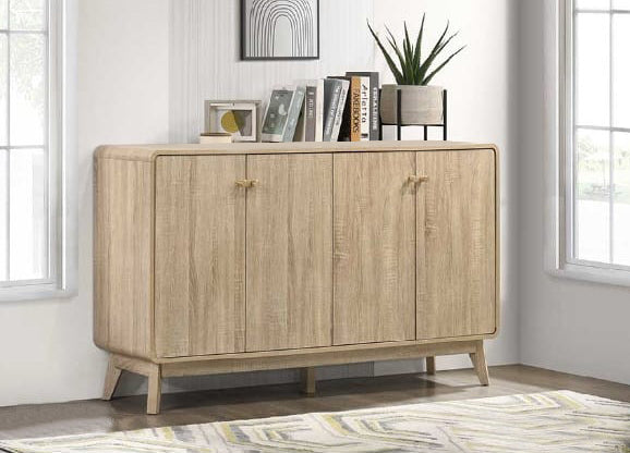 Kamin 4 Door Cabinet Premium Storage Full Laminated Back Panel in Natural Colour