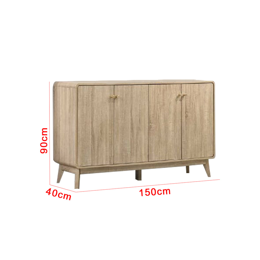 Kamin 4 Door Cabinet Premium Storage Full Laminated Back Panel in Natural Colour