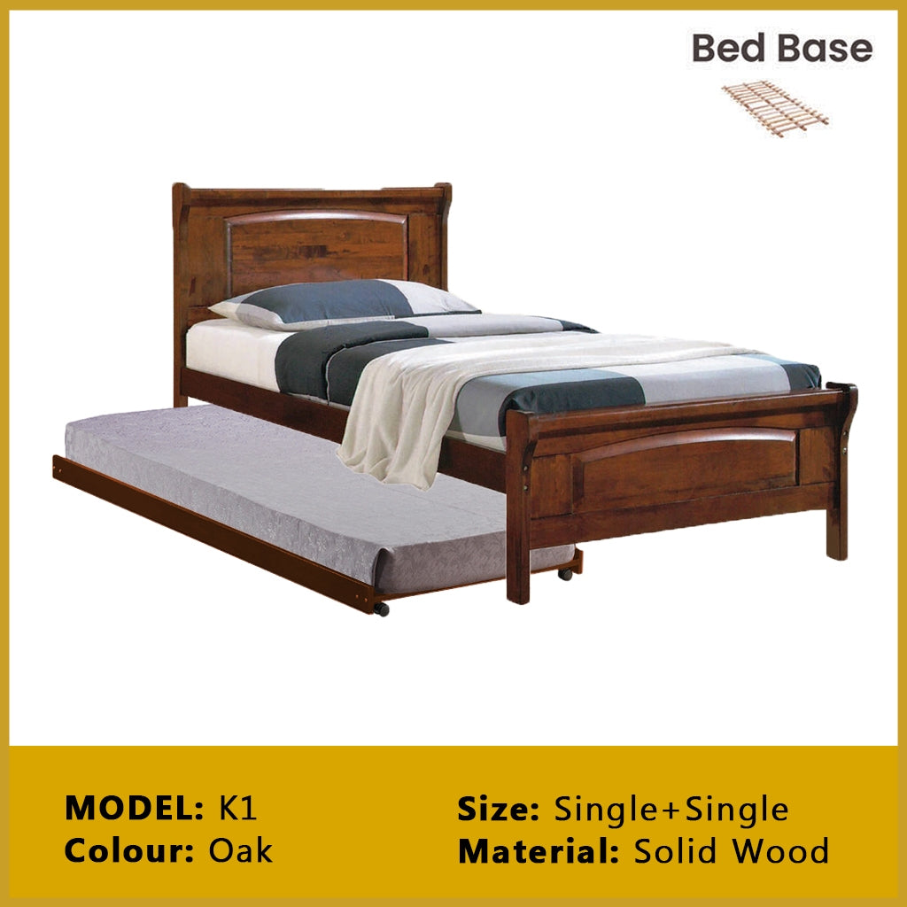 Riese Single Pull-Out Bedframe MDF+Veneer Wood Slatted Base