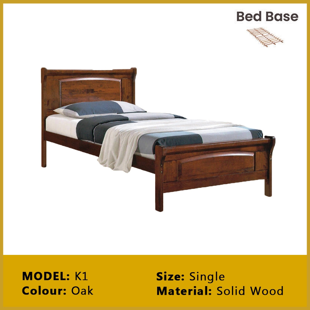 Riese Single Pull-Out Bedframe MDF+Veneer Wood Slatted Base