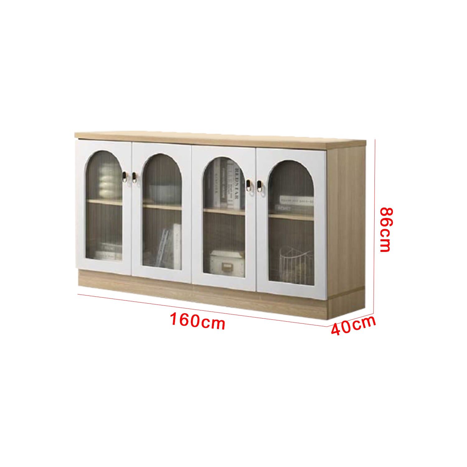 Kajin 4 Door Cabinet Premium Storage Display Cabinet Full Laminated Back Panel in Natural