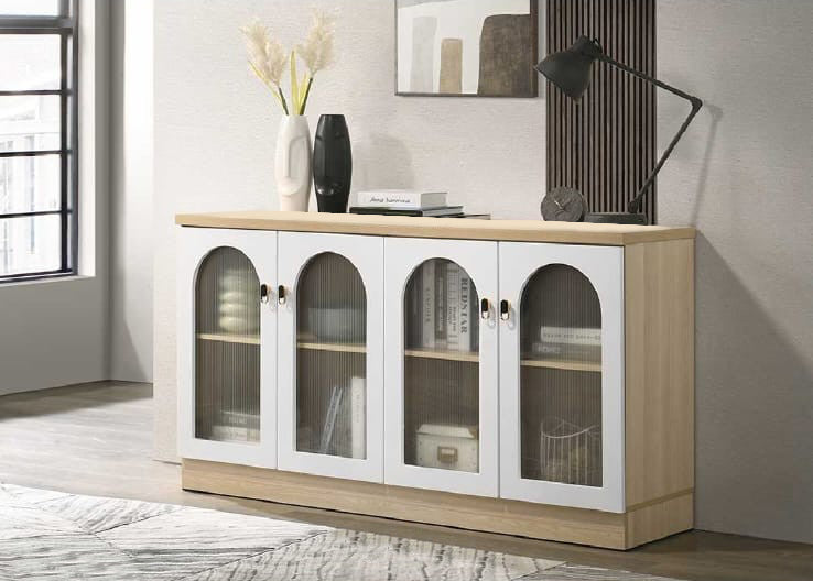 Kajin 4 Door Cabinet Premium Storage Display Cabinet Full Laminated Back Panel in Natural