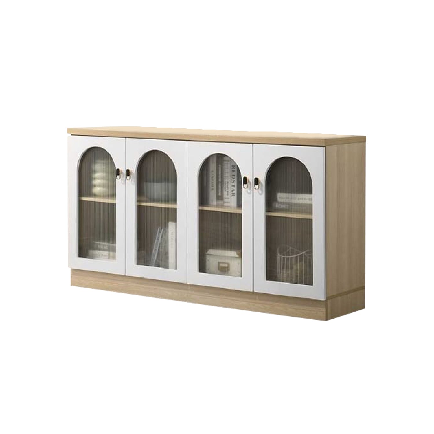 Kajin 4 Door Cabinet Premium Storage Display Cabinet Full Laminated Back Panel in Natural