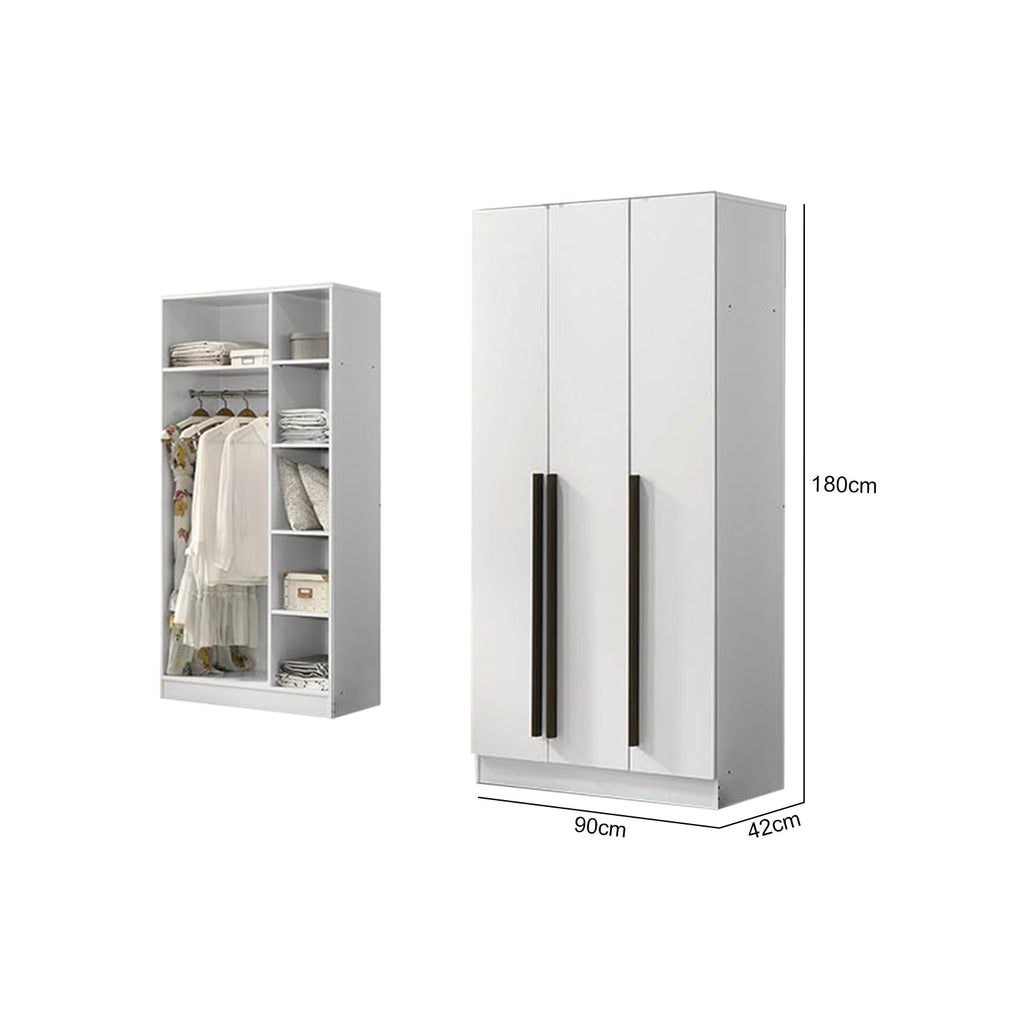 Zarya Series 3 Tall 3 Door Wardrobe Cabinet In White Color