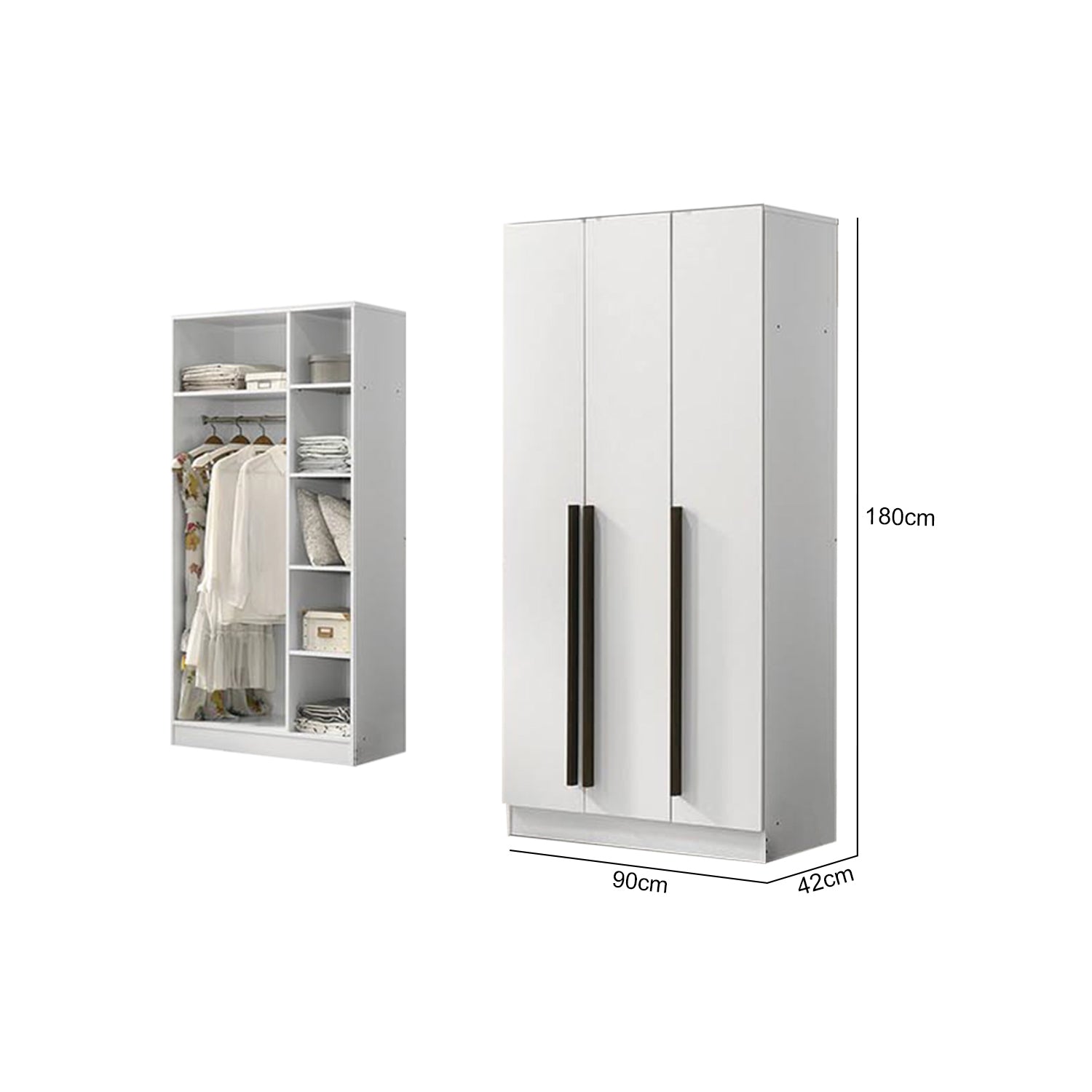 Zarya Series 3 Tall 3 Door Wardrobe Cabinet In White Color