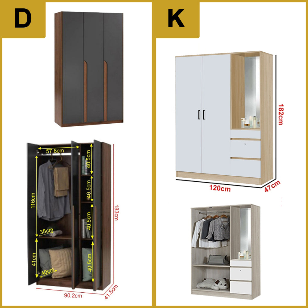 Wrilie Scratch Resistant Wardrobe 2/3 Doors With Drawers in 11 Models
