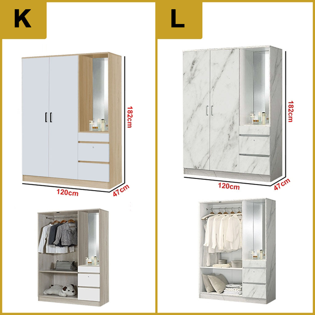 Wrilie Scratch Resistant Wardrobe 2/3 Doors With Drawers in 11 Models