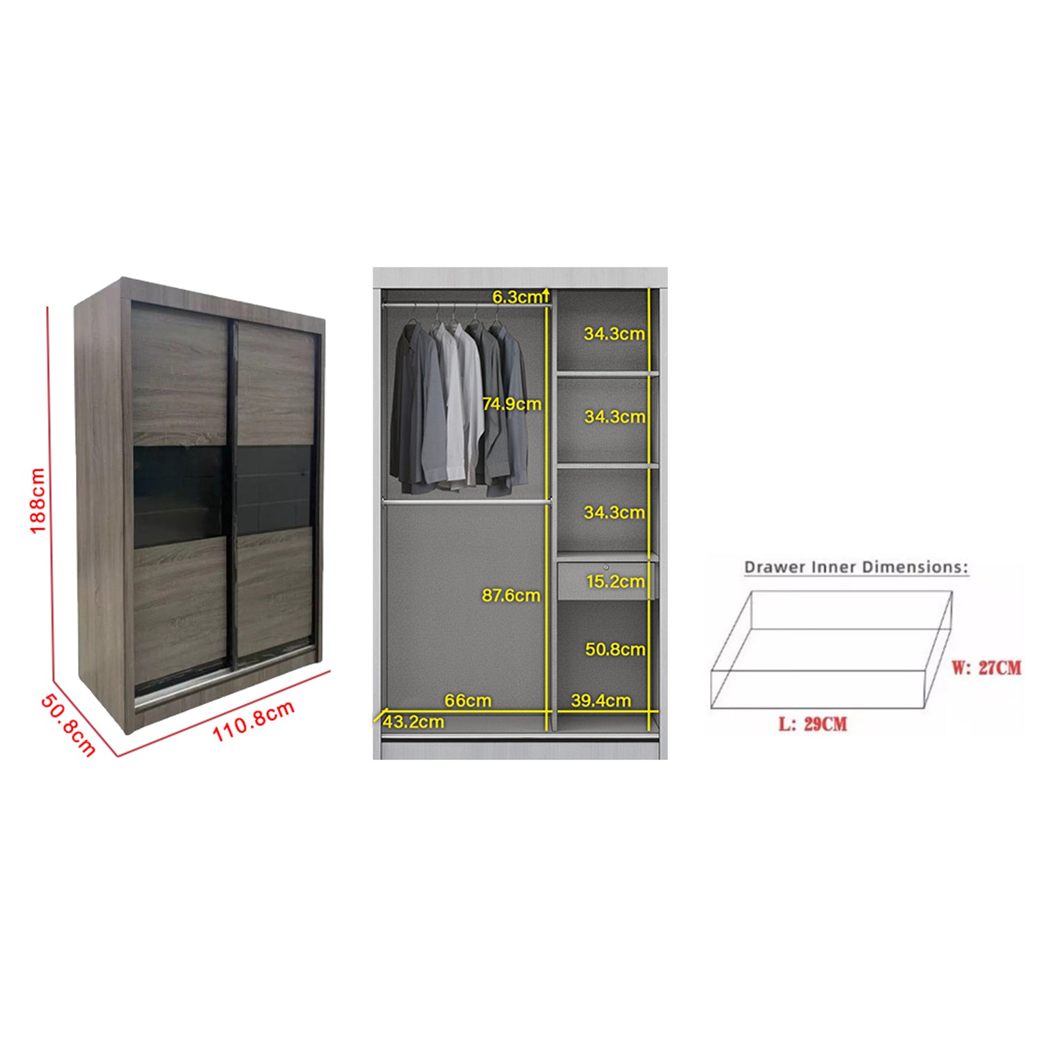 Lindy Series12 4 Feet Solid Sliding Door Wardrobe