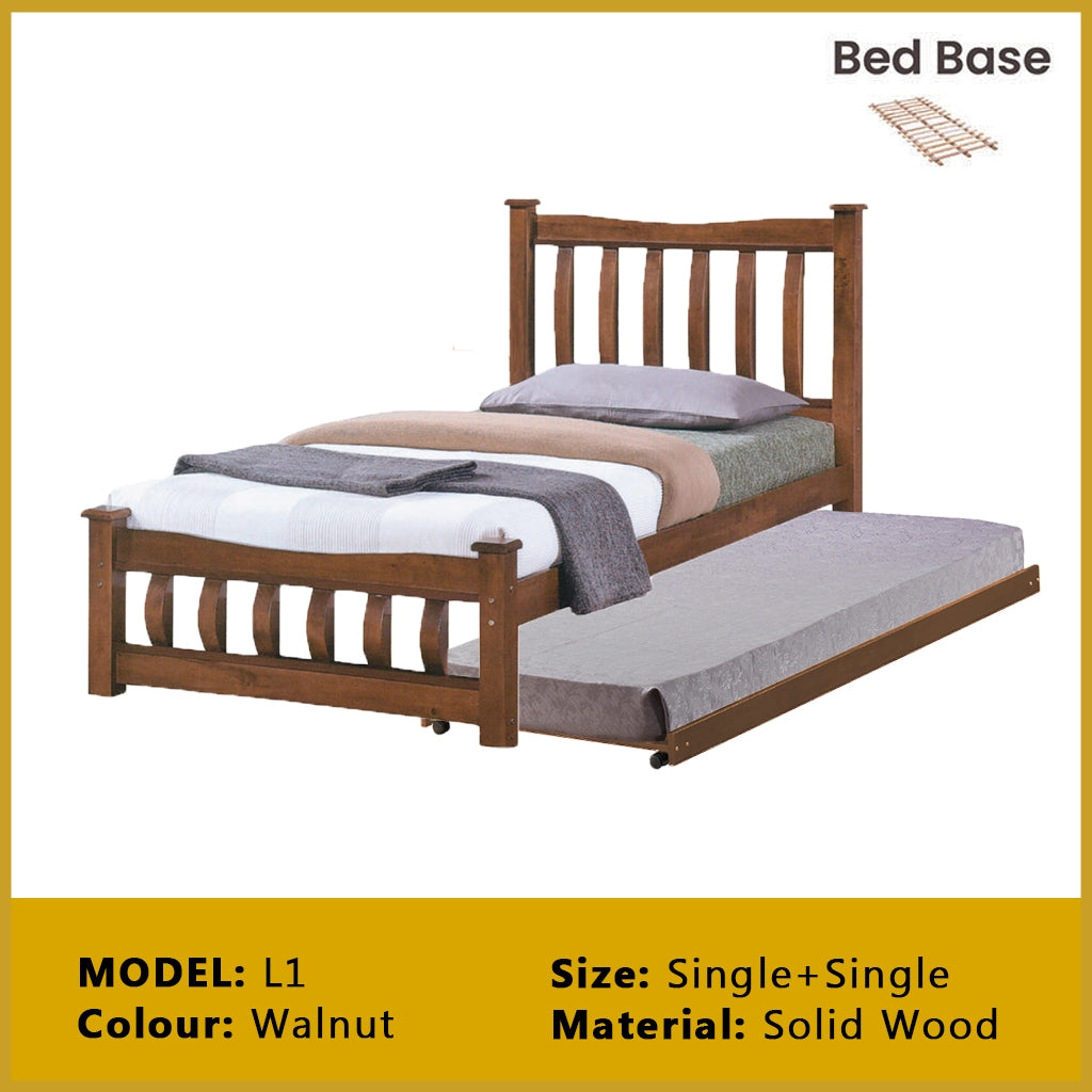 Riese Single Pull-Out Bedframe MDF+Veneer Wood Slatted Base
