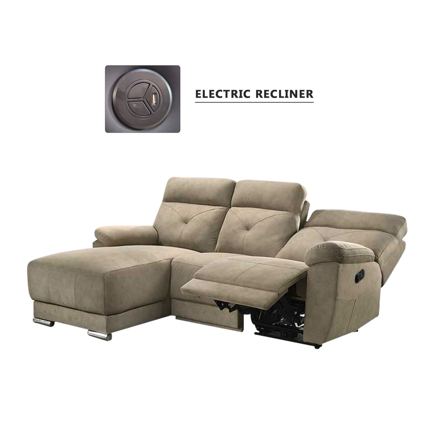Elden Recliner L-Shaped Sofa in 47 Colour - w/ PetFriendly Fabric/Leather