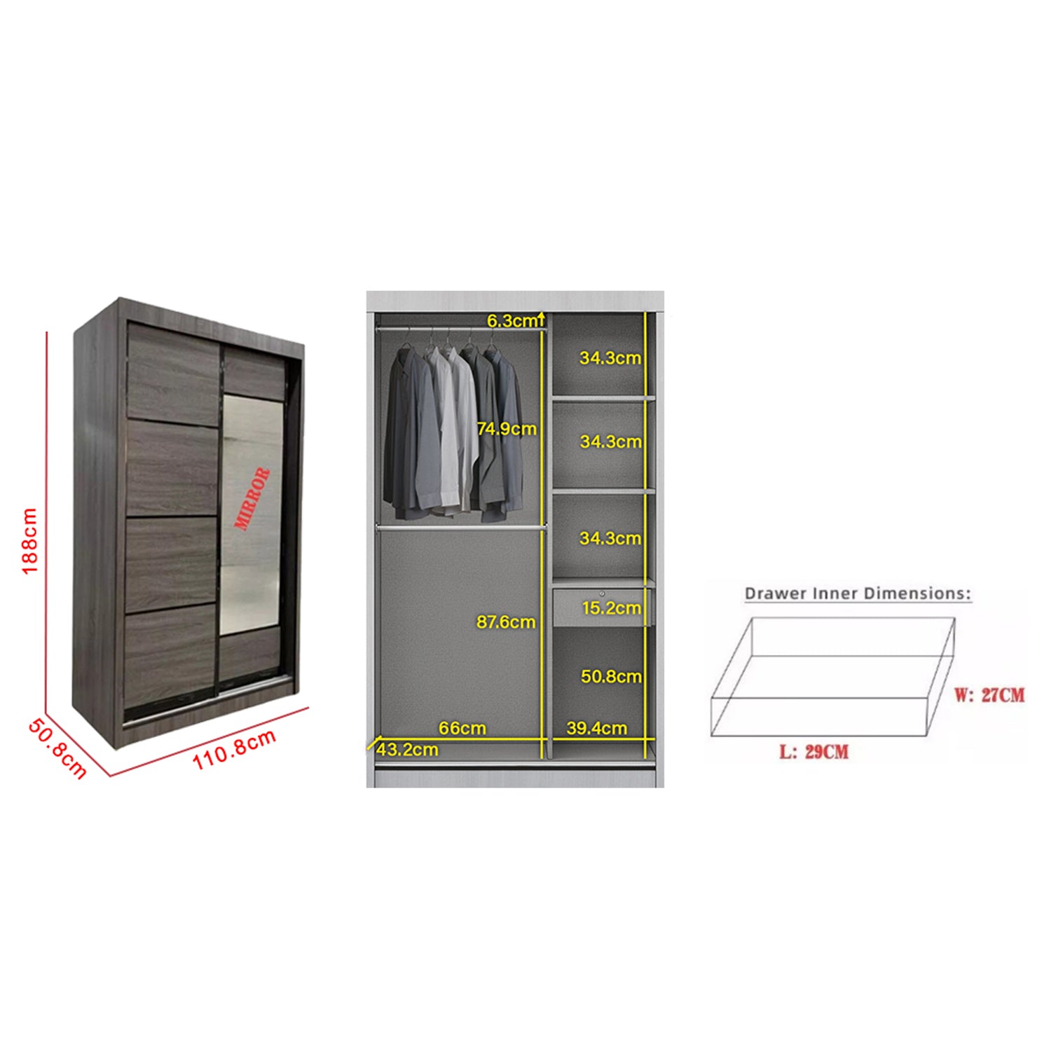 Lindy Series11 4 Feet Solid Sliding Door Wardrobe