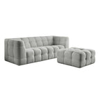 Falan 4-Seater Sofa with Stool Teddy Cloth Upholstery Sofa in Light Grey/Beige Colour