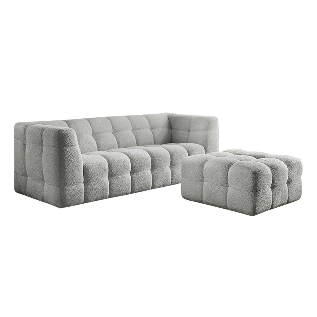Falan 4-Seater Sofa with Stool Teddy Cloth Upholstery Sofa in Light Grey/Beige Colour