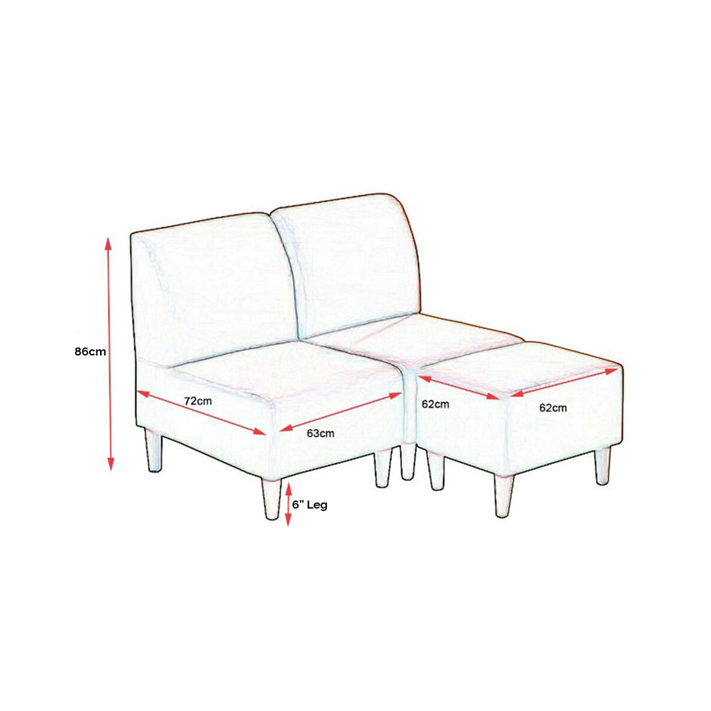 Lindon 2 Seater Fabric / Faux Leather Sofa With Stool In 6 Colours