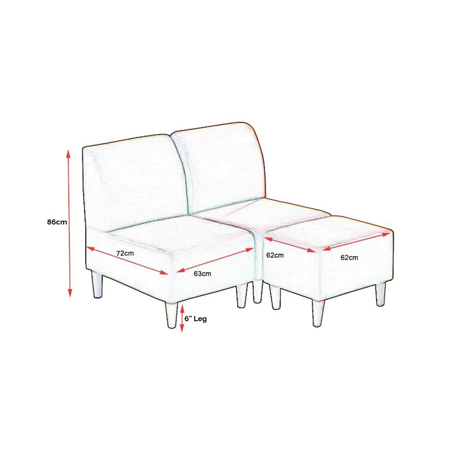 Lindon 2 Seater Fabric / Faux Leather Sofa With Stool In 6 Colours