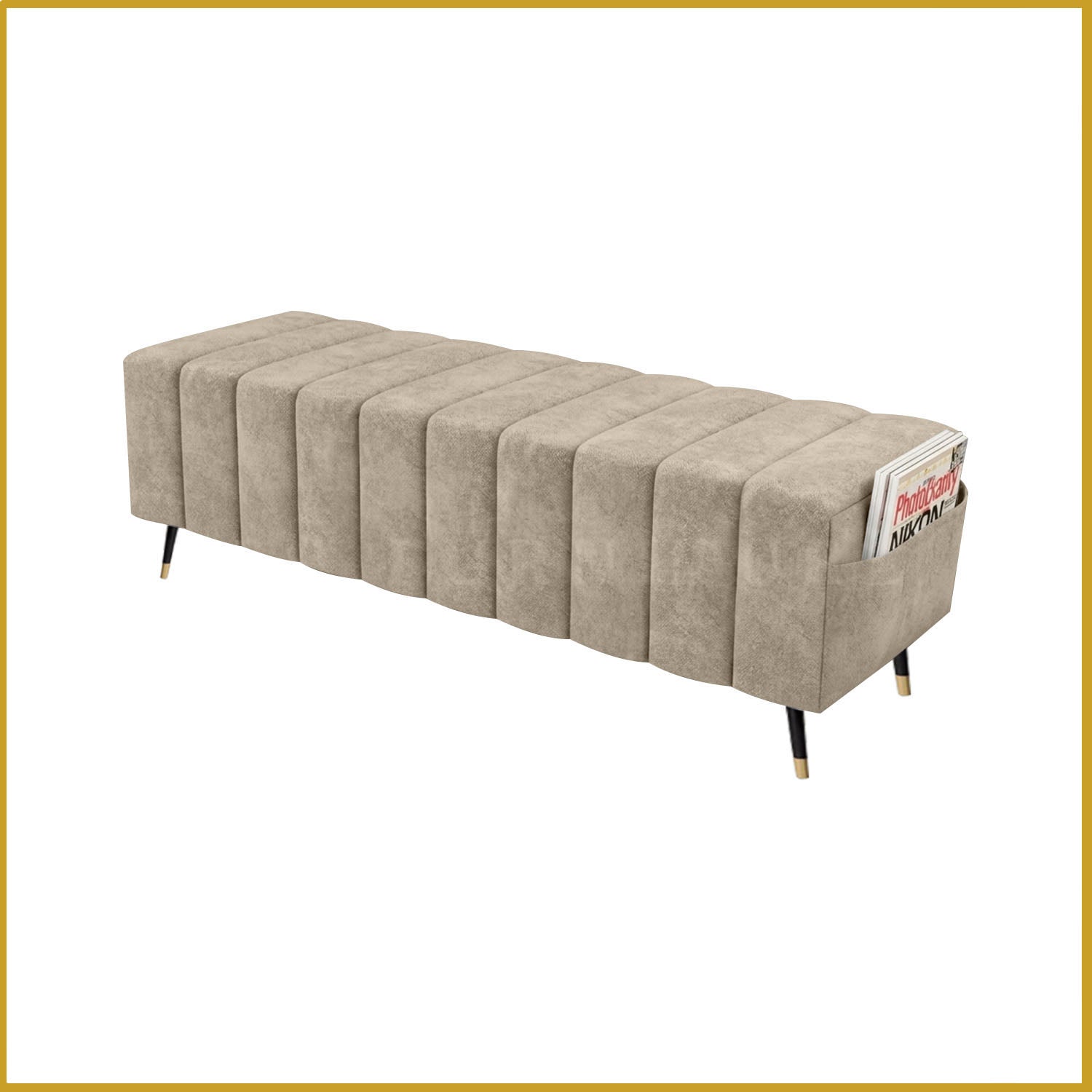 Moon Long Bench Chair High Density with Side Storage - 8 Colours