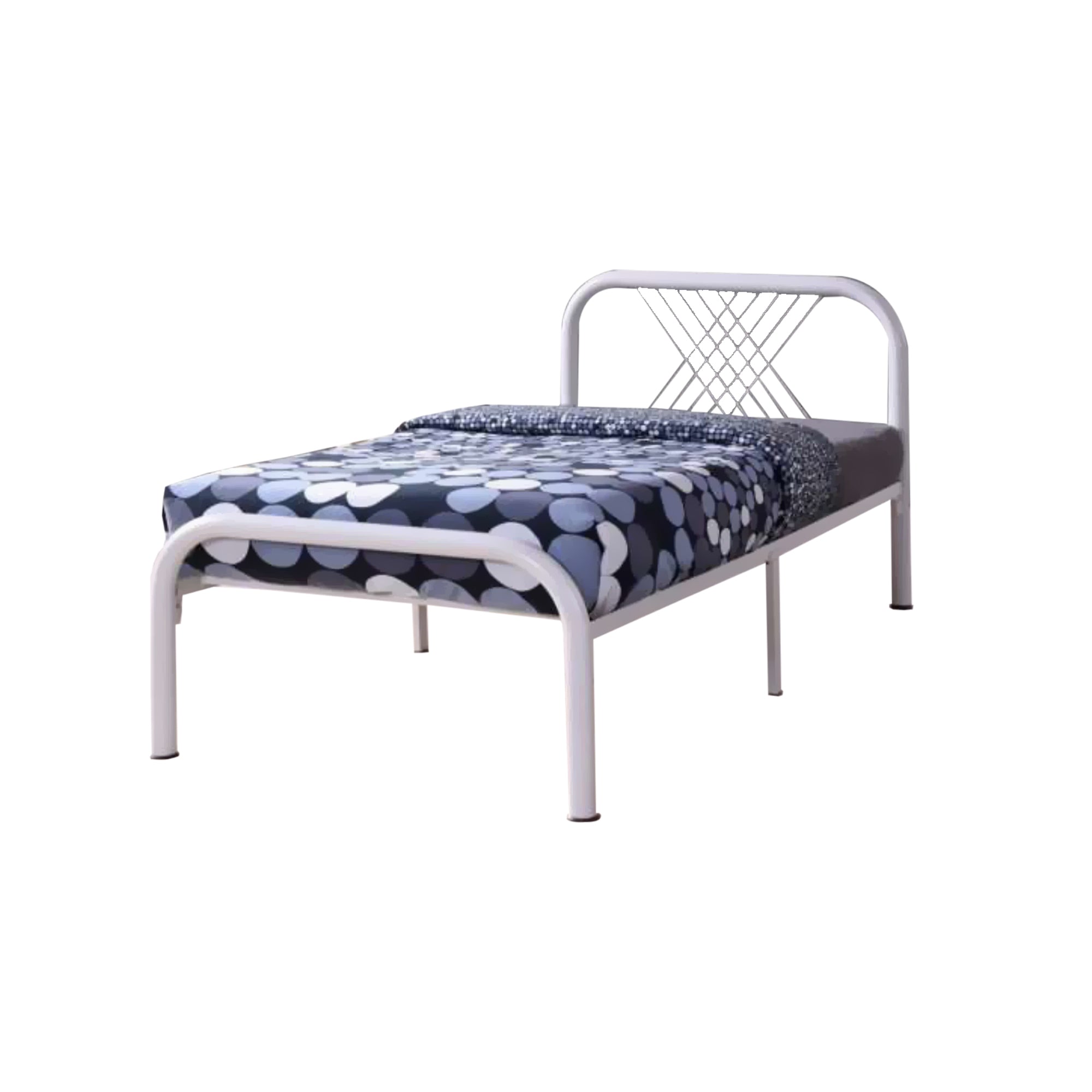 Frana Series 13 Single Metal Bed Frame in White Colour w/ Optional Mattress Add On
