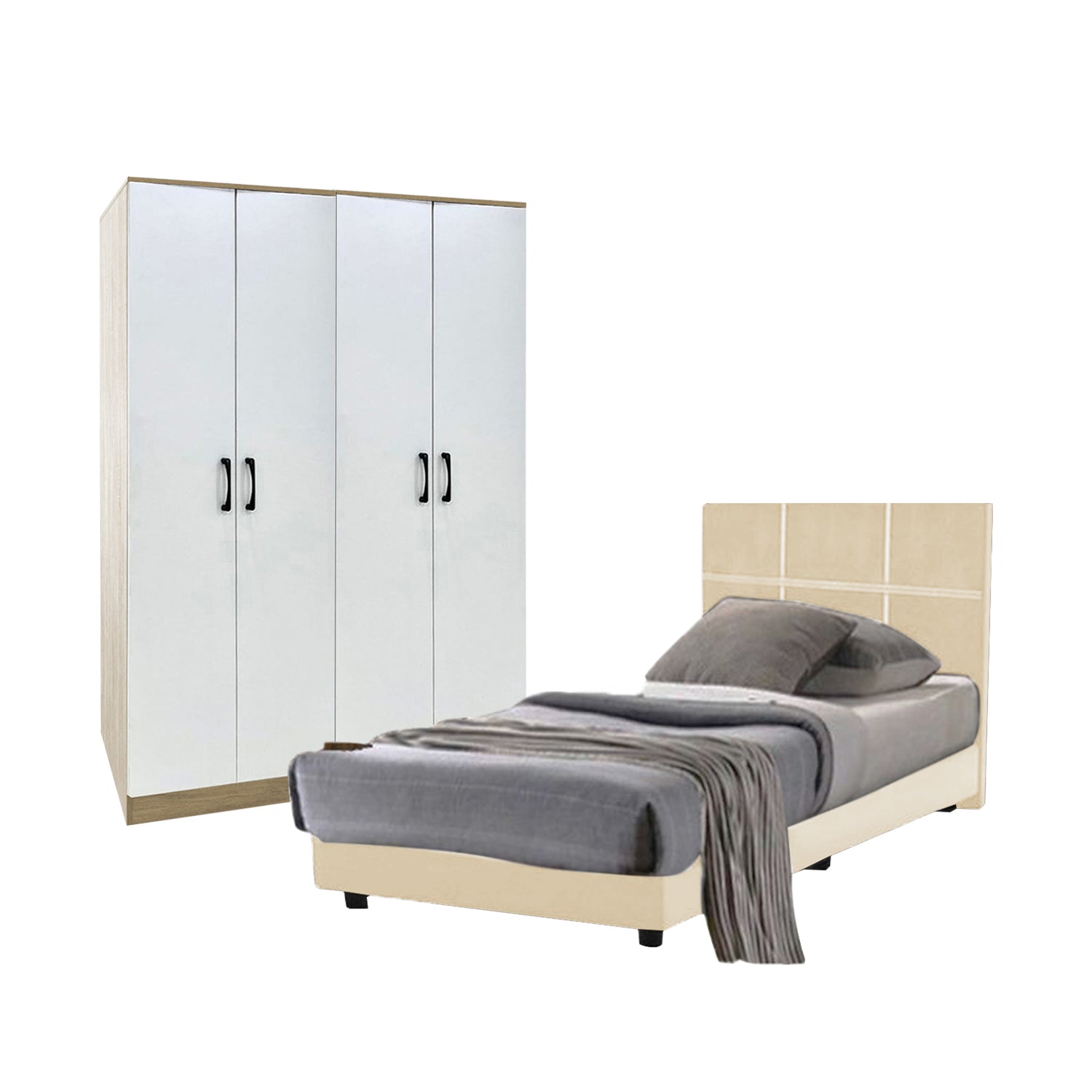 Toluca Bedroom Set Series 7 Includes Wardrobe/Bed Frame/Mattress In Single And Super Single Size.Free Installation