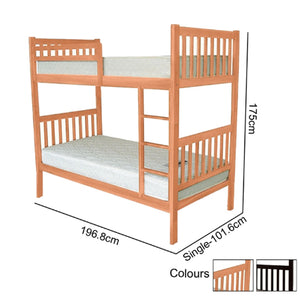 Stella Series10 Solid Mahogany Wood Bunk Bed with Pull-Out Add On Option Single Size