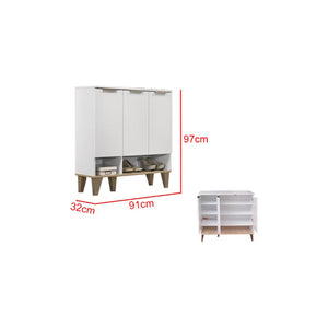 Peony Shoe Cabinet in 3-Door 4 Layers Shelves in White Colour