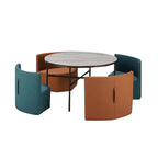 Lenny Coffee Center Table with 4 pcs Stool Steel metal + Ceramic Table Top