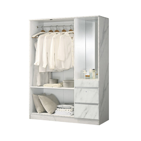 Image of Sabine Wardrobe Dresser Combo with Mirror and Drawers in White Marble Colour