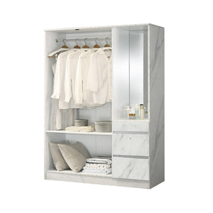 Sabine Wardrobe Dresser Combo with Mirror and Drawers in White Marble Colour