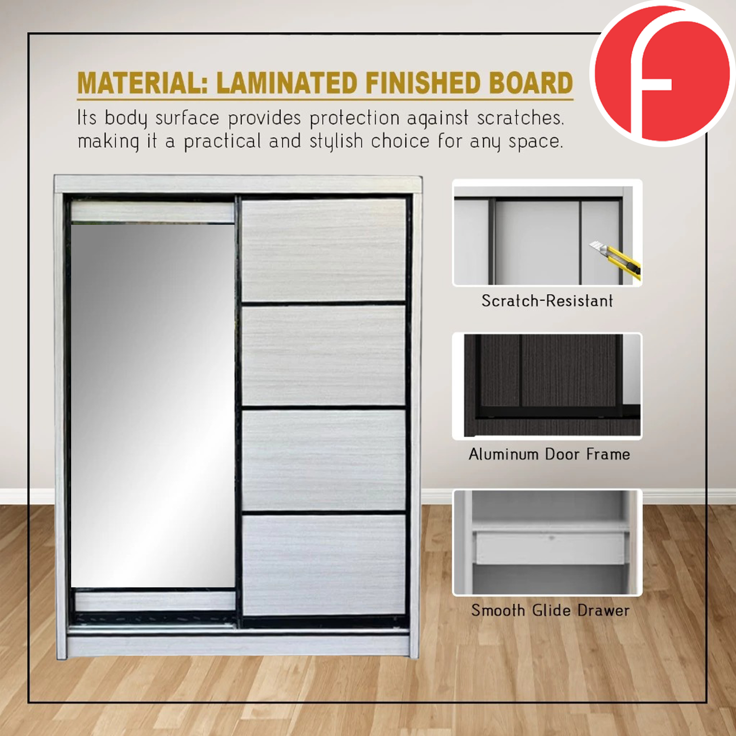 Hans Series 4FT/5FT 2-Door Sliding Door Wardrobe in White Wash or Dark Grey