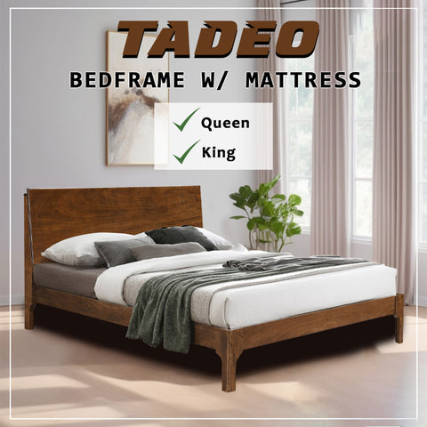 Image of Tadeo Queen/King Solid Rubberwood Bed Frame w/ Underbed Space - With Mattress Option