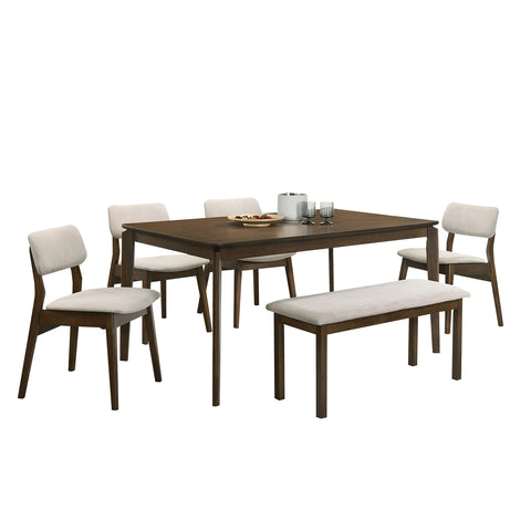 Image of Wilton 4/6 Seater Dining Set w/ Table, Chair & Bench Solid Rubber Wood in 3 Colours