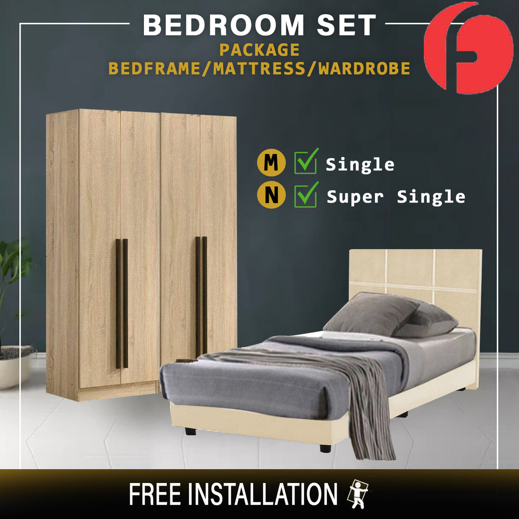 Toluca Bedroom Set Series 7 Includes Wardrobe/Bed Frame/Mattress In Single And Super Single Size.Free Installation