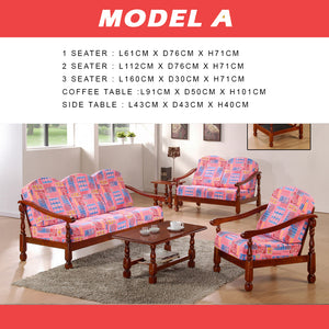 Jewel Living Room Set 4 Wooden Sofa Set Removable Fabric Covers with Coffee Table