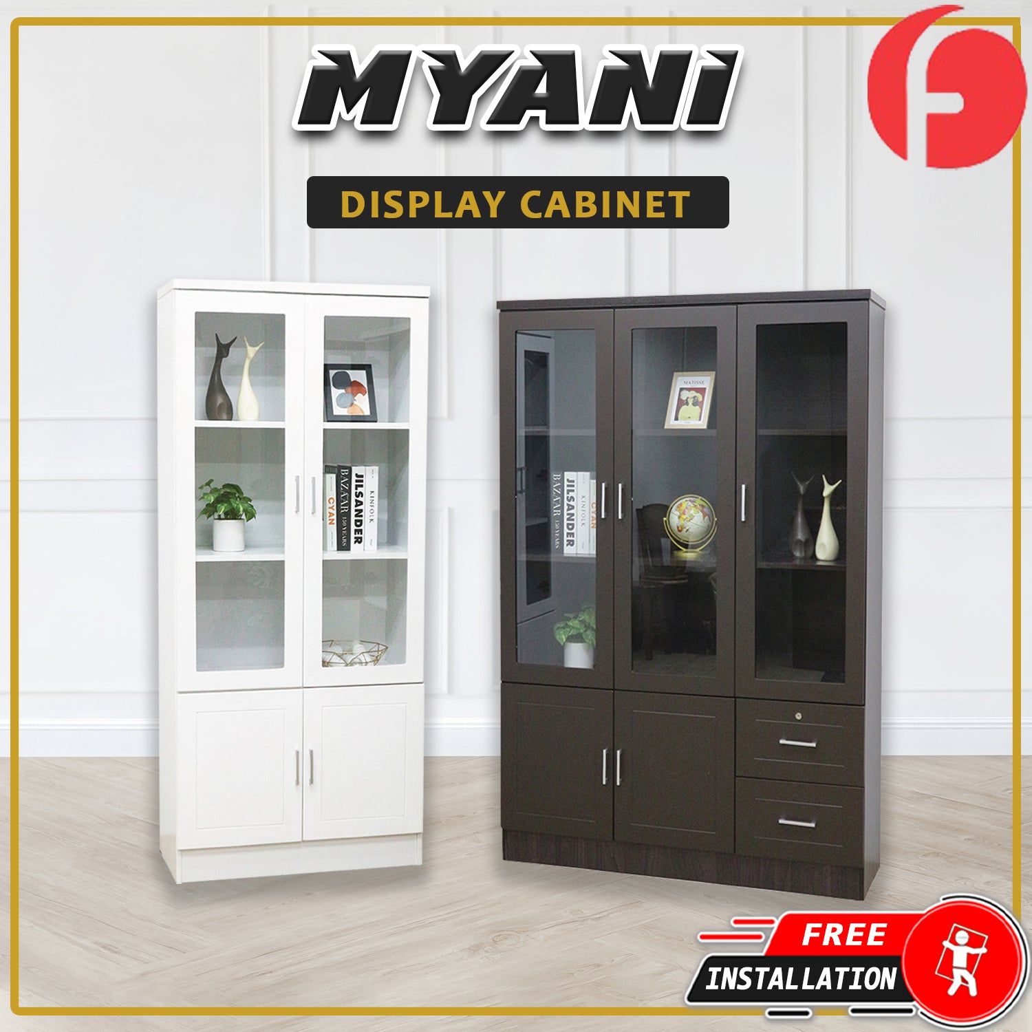 Myani Series Display Cabinet Book Shelves with Drawers in 2 Models