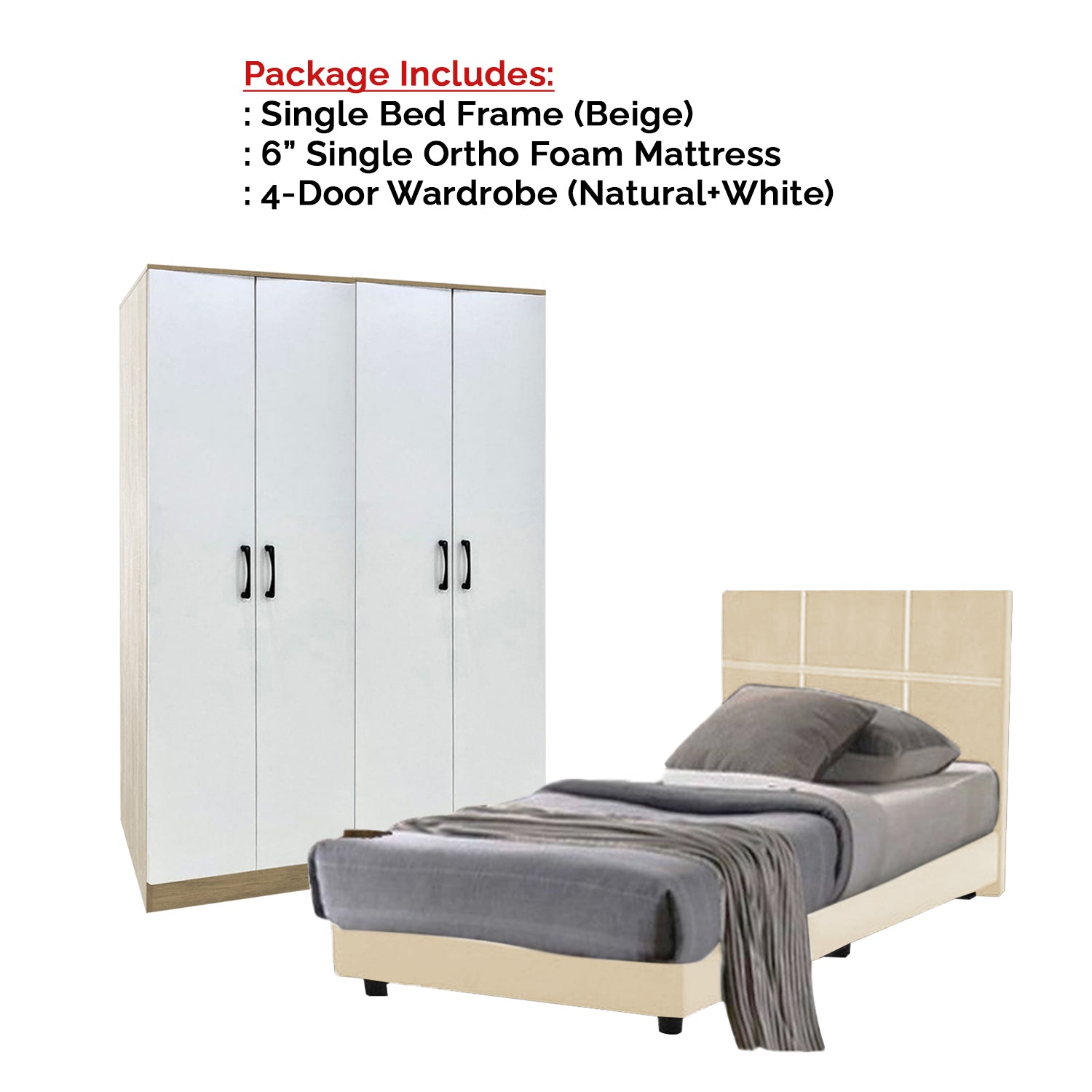 Toluca Bedroom Set Series 7 Includes Wardrobe/Bed Frame/Mattress In Single And Super Single Size.Free Installation