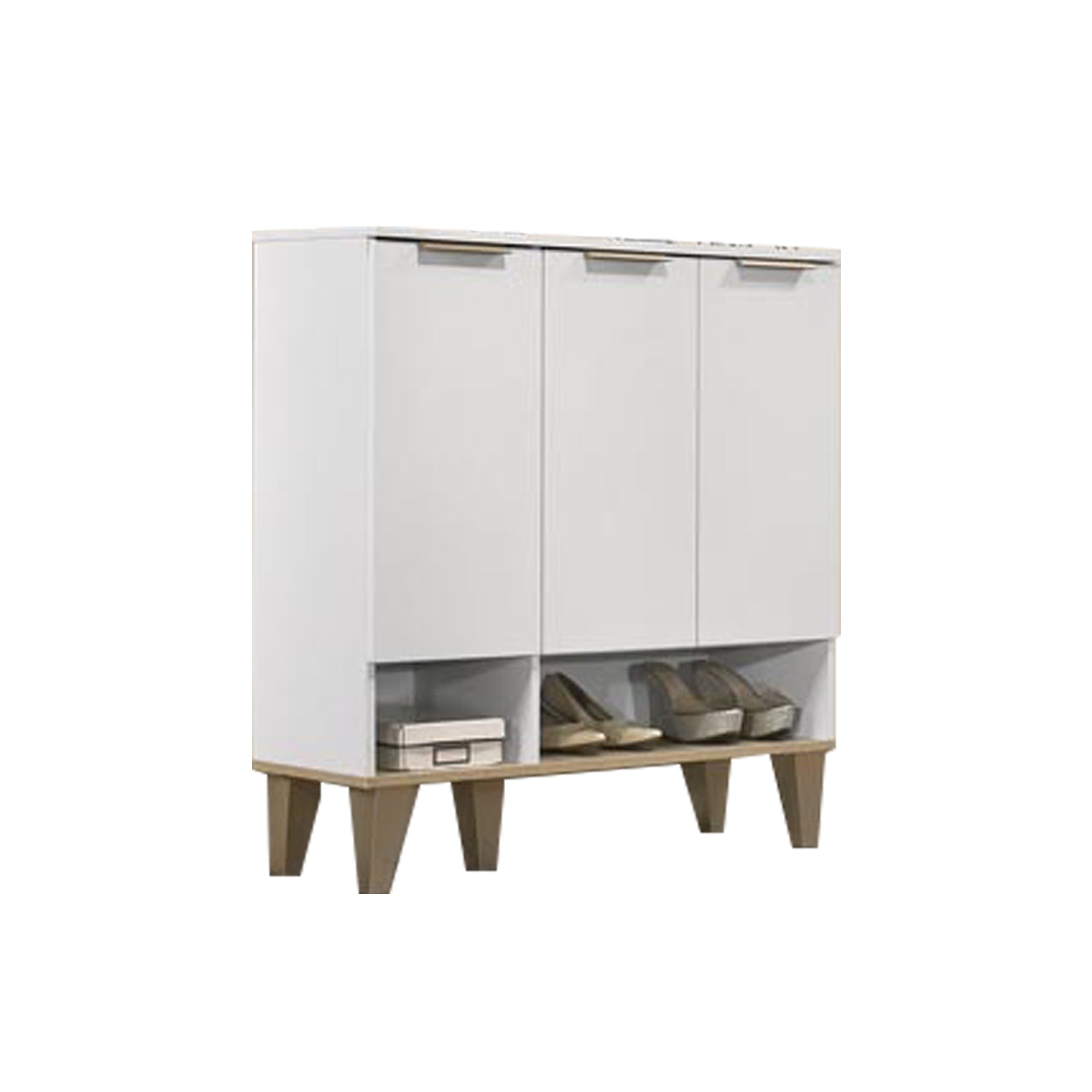 Peony Shoe Cabinet in 3-Door 4 Layers Shelves in White Colour
